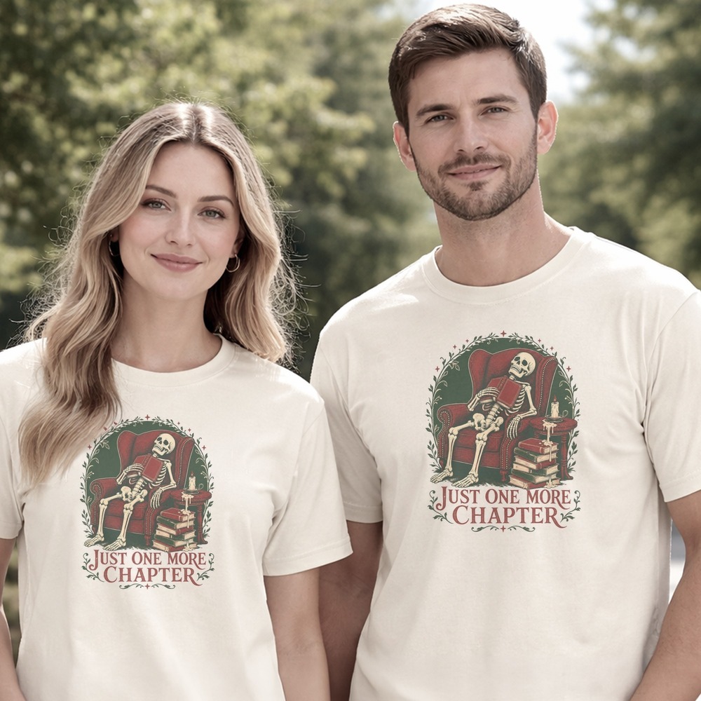 Just One More Chapter Skeleton Reading by Candlelight Tee